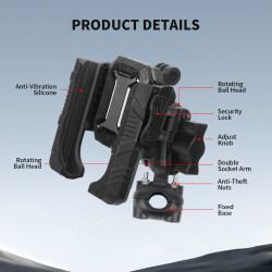 MECHRIG 9-16 mm BORU ÇAPI UYUMLU MOTOSİKLET DİKİZ AYNASI TELEFON TUTUCU - MECHRIG (1)