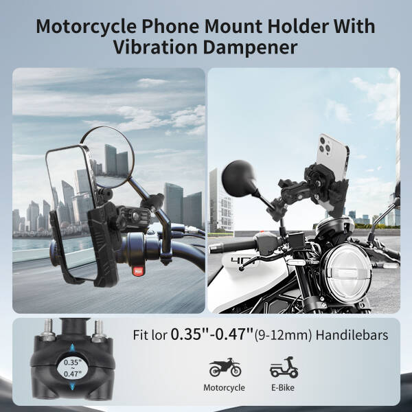 MECHRIG 9-16 mm BORU ÇAPI UYUMLU MOTOSİKLET DİKİZ AYNASI TELEFON TUTUCU - 7