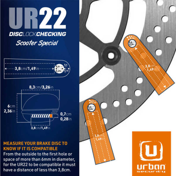 URBAN SECURITY UR22 VESPA UYUMLU ALARMLI DİSK KİLİDİ 6MM PİM - 7