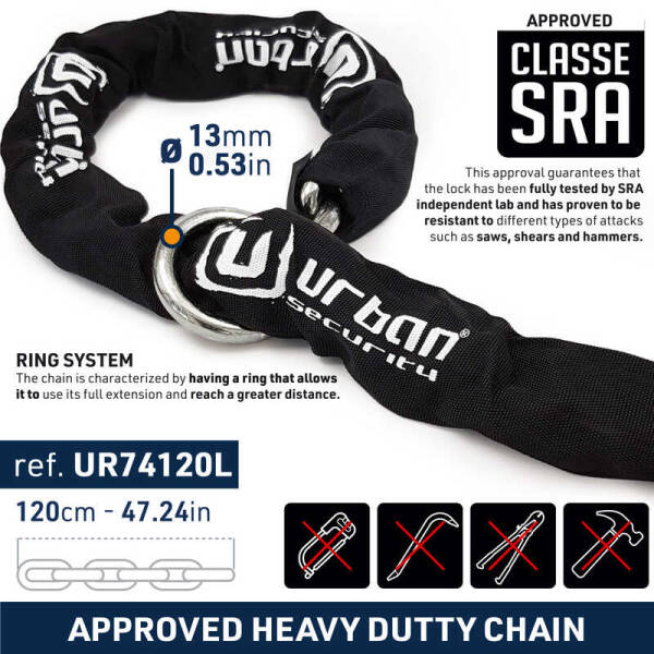 URBAN SECURITY UR74-120 13.5 MM 120CM SRA SINIFI KEMENT ZİNCİR KİLİT - 3